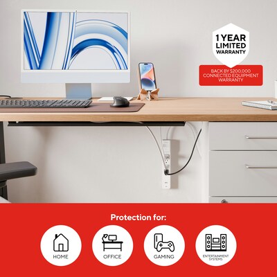 Staples TECH 4-Outlet 2-USB Port Surge Protector, 3', 1800 Joules, White (ST62773)