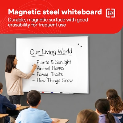 TRU RED™ Magnetic Steel Dry Erase Board, Satin Frame, 4' x 3' (TR61175)