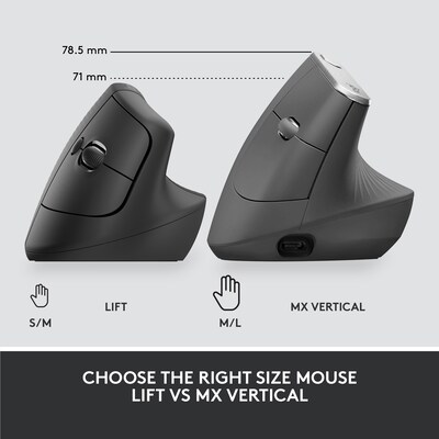 Logitech Lift for Business Wireless Ergonomic Vertical Optical Mouse, Graphite (910-006491)