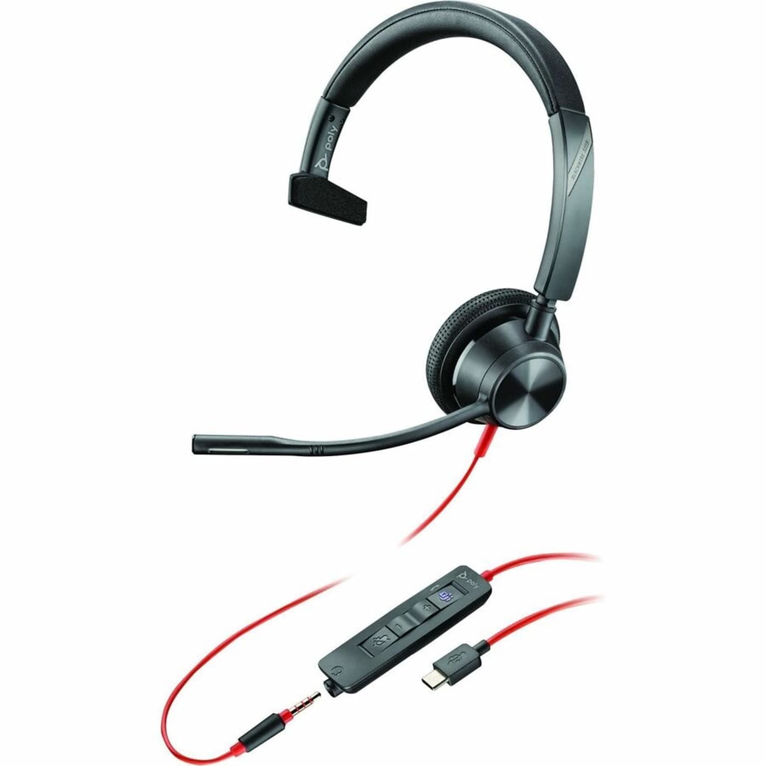 Poly Blackwire 3300 USB-C Noise Canceling Mono Phone & Computer On-Ear Headset, MT Certified (8M3U0AA#ABA)