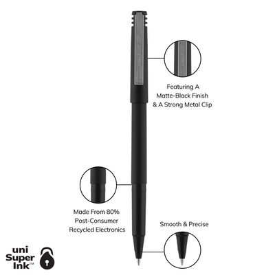 uniball Roller Rollerball Pens, Fine Point, 0.7mm, Black Ink, 12/Pack (60101)