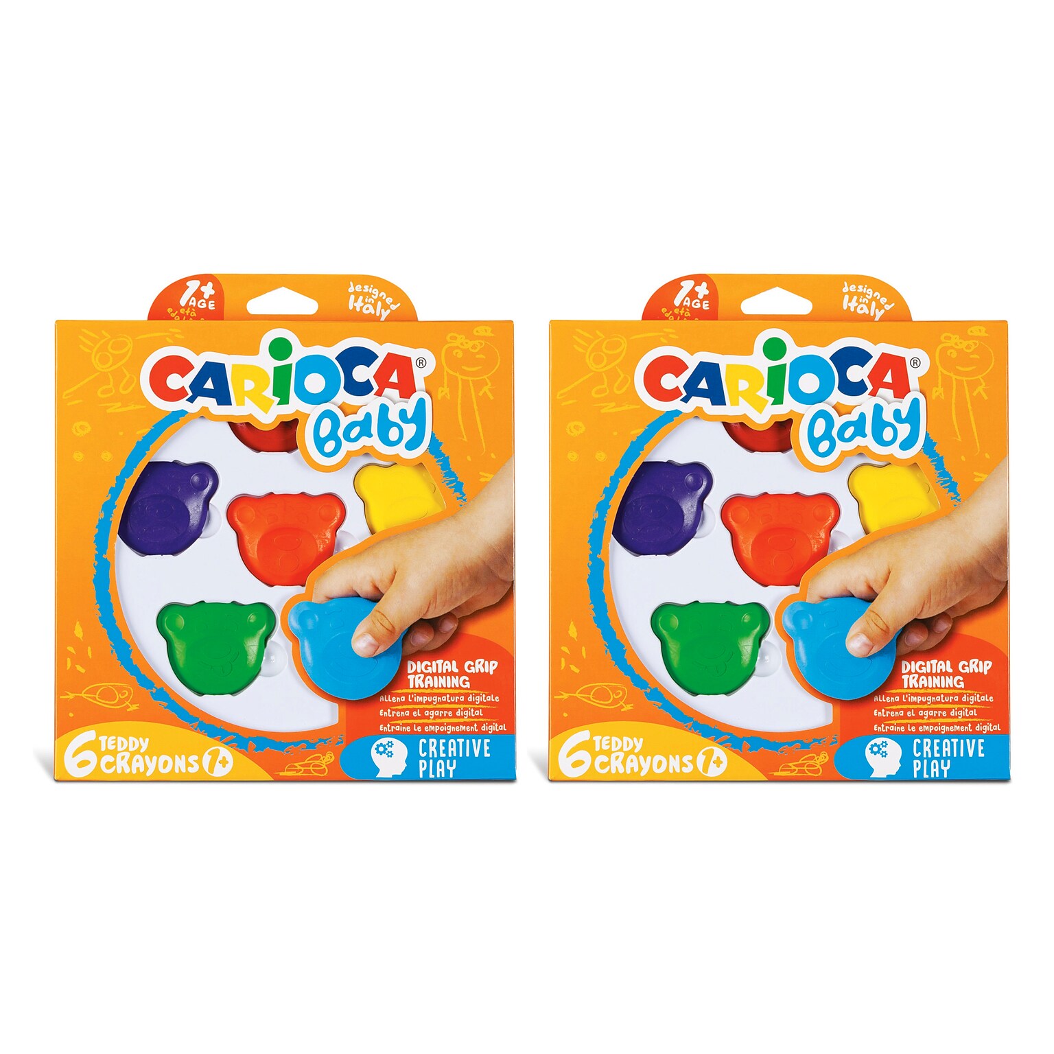 CARIOCA Baby Teddy Palm Crayons, Assorted Colors, 6/Set, 2/Bundle (CRA42956-2)