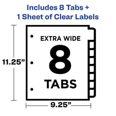 Avery Index Maker Extra-Wide Paper Dividers with Print & Apply Label Sheets, 8 Tabs, White (AVE11439)