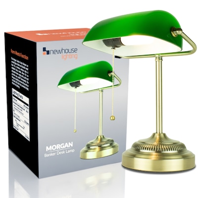 Newhouse Lighting Morgan Banker 14.5 LED Table Lamp, Antique Green (NHDK-MO-GO)