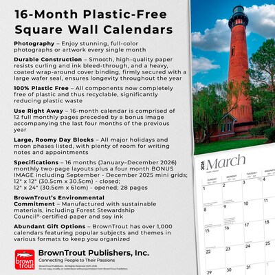 2026 BrownTrout Atlantic Coast Lighthouses 12" x 12" Monthly Wall Calendar (9798330704354)