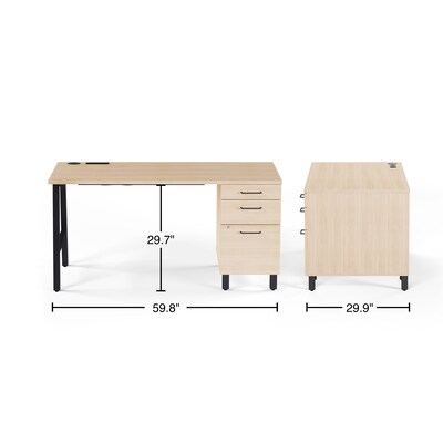 Union & Scale™ Essentials 60"W Single Pedestal Desk, Natural (UN60419)