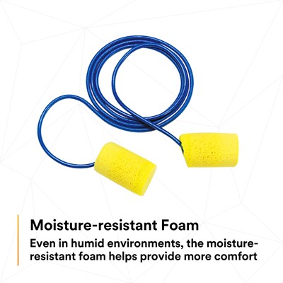 3M E-A-R Classic Corded Earplugs, 29 dB, Blue/Yellow, 200/Box (311-1101)