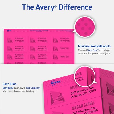 Avery Sure Feed Laser Shipping Labels, 2"x 4", Assorted Neon, 500 Labels/Box (5956)
