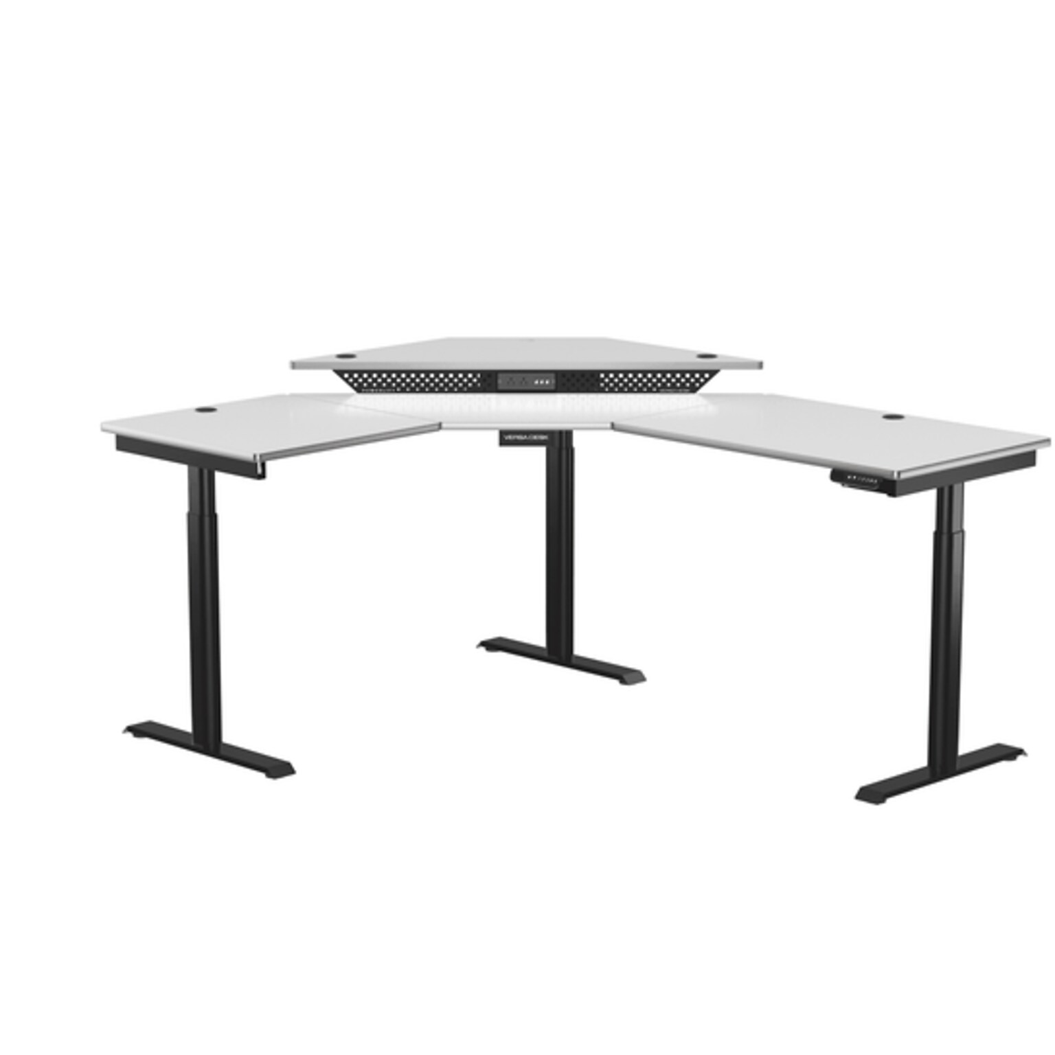 VersaDesk PowerLift 72W Electric Corner Adjustable Standing Desk, White/Black (PLCSD6072-BW-APP)
