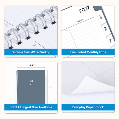 2027 Blue Sky 8.5" x 11" Weekly & Monthly Planner, Steel Blue (164272)