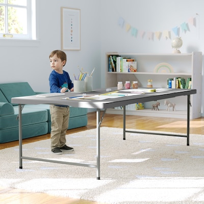 Flash Furniture Paige Rectangle Kid's Plastic Folding Table, 29"W x 60"D x 18.75"H,Granite Gray (RB3060FHKIDGY)