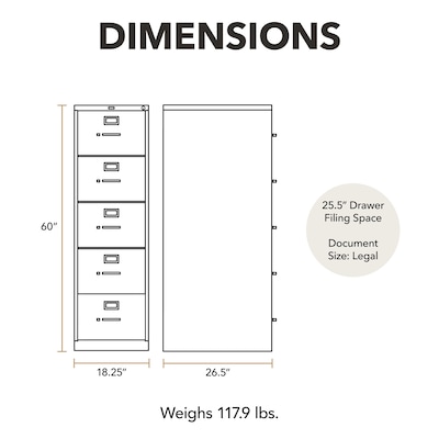 HON 310 Series 5-Drawer Vertical File Cabinet, Legal Size, Lockable, 60"H x 18.25"W x 26.5"D, Putty (HON315CPL)