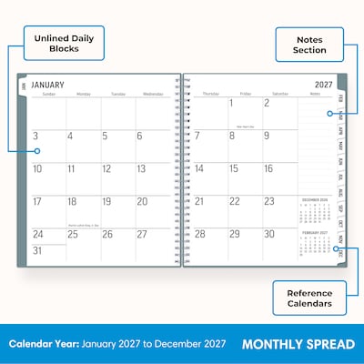 2027 Blue Sky 8 x 10 Monthly Planner, Sea Glass (164013)
