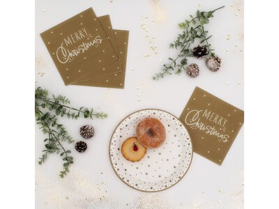 Pukka Party Merry Christmas Paper Napkins, Gold, 16/Pack (PTY561)