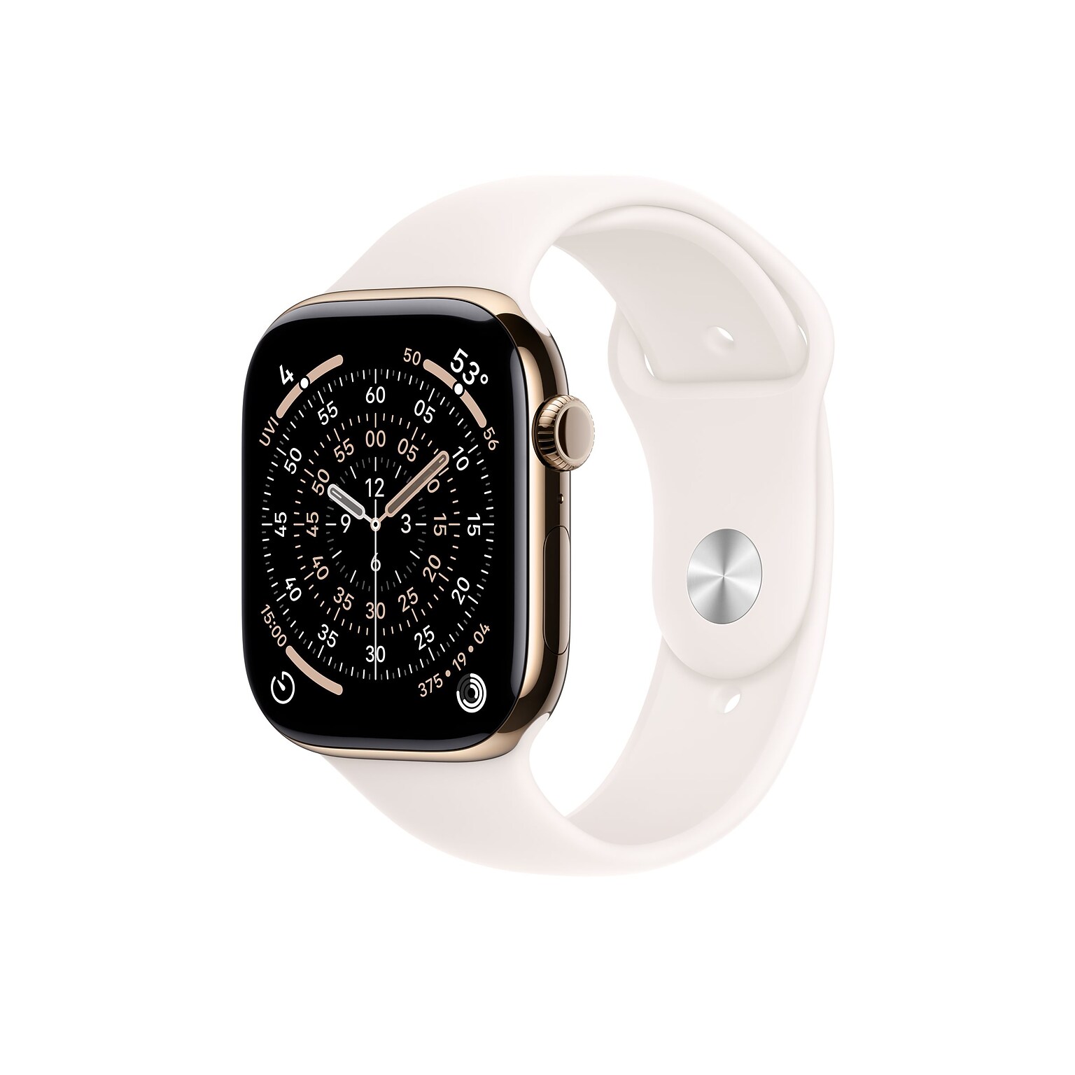 Apple Watch Series 11 GPS + Cellular Smartwatch, 46mm, Gold Titanium Case with Light Blush Sport Band, Small/Medium (MFD54LW/A)