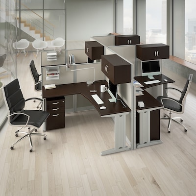 Bush Business Furniture Office in an Hour 63H x 129W 4 Person X-Shaped Cubicle Workstation, Mocha