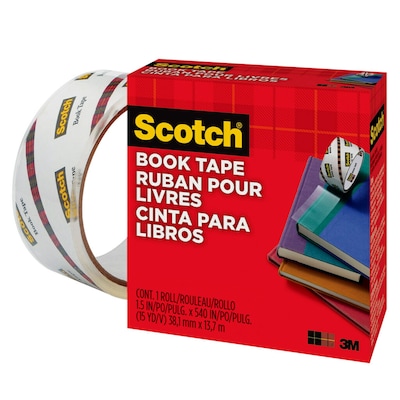 Scotch Book Transparent Clear Tape, 1.5" x 15 yds., 3" Core, Transparent (845)