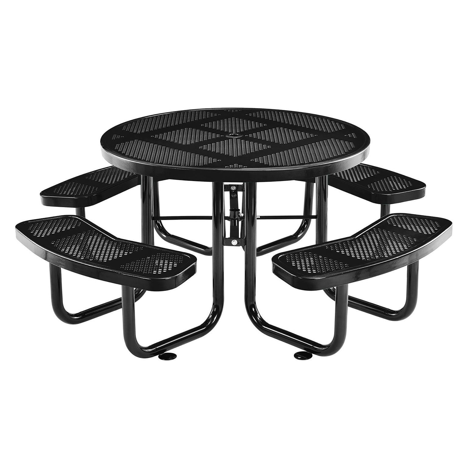 Global Industrial 46 Round Outdoor Steel Picnic Table, Perforated Metal, Black (262078BK)