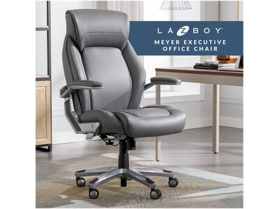 La-Z-Boy Meyer Ergonomic Bonded Leather Swivel Executive Chair, Gray (60082-GRY)