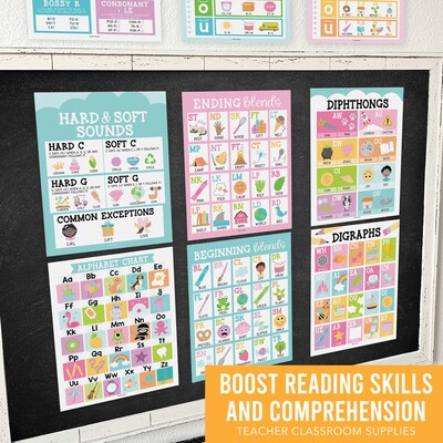Hadley Designs 11" x 14" Colorful Sound Wall Phonics and Vowels English Posters, 9/Set (HDDX004ACFGFJ)