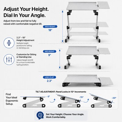 Uncaged Ergonomics WorkEZ Adjustable Keyboard and Mouse Tray, Silver (WEKTs)