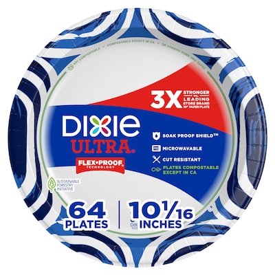 Dixie Ultra 10 Paper Plates, White, 64 Plates/Pack(16525)