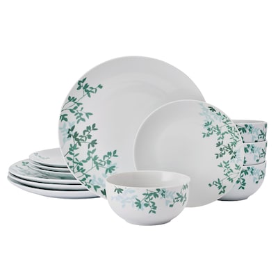 Studio Nova Porcelain Dinnerware Set, Gray Moonlit Leaves, 12 Piece (TAP5323489)