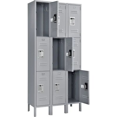 Global Industrial Infinity 3-Tier 9-Door Locker, 36W x 15D x 78H, Gray (493424GY)
