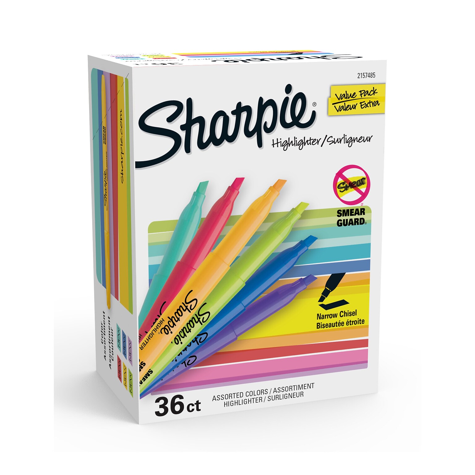 Sharpie Stick Highlighter, Chisel Tip, Assorted, 36/Pack (2133497)
