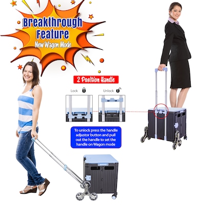 Dbest Stair Climber Quik Cart Swing Lid Four Swivel Wheeled Rolling Crate Teacher Utility, Sky Blue (01-954)