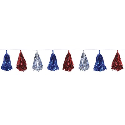 Beistle Fourth of July Patriotic Metallic Tassel Garland, Red/Silver/Blue, 3/Pack (59927-RSB)