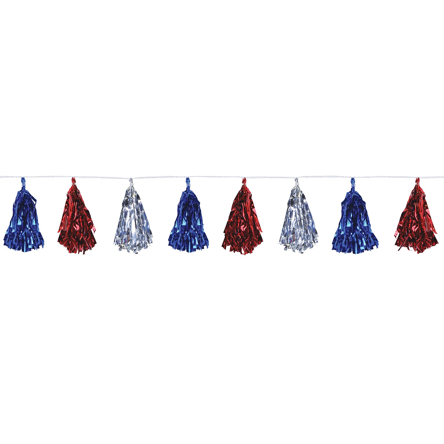 Beistle Fourth of July Patriotic Metallic Tassel Garland, Red/Silver/Blue, 3/Pack (59927-RSB)