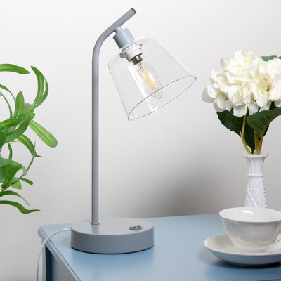 Simple Designs Sleek Essentials LED Desk Lamp, 15.75", with USB Ports, Gray (LD1074-GRY)
