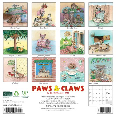 2025 Willow Creek Gary Patterson's Paws n Claws 12" x 12" Monthly Wall Calendar (44391)