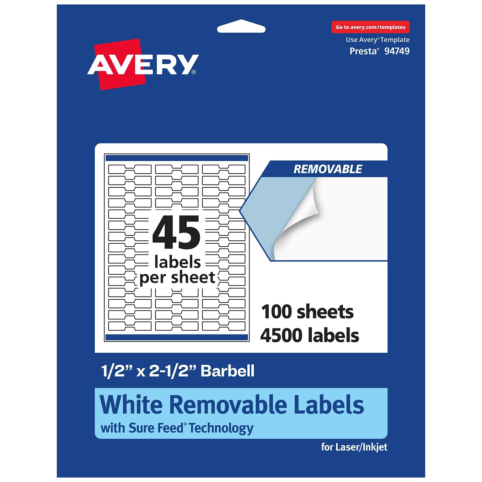 Avery Laser/Inkjet Decorative Edge Multipurpose Labels, .5 x 2.5, White, 4500 Labels/Box (94749)