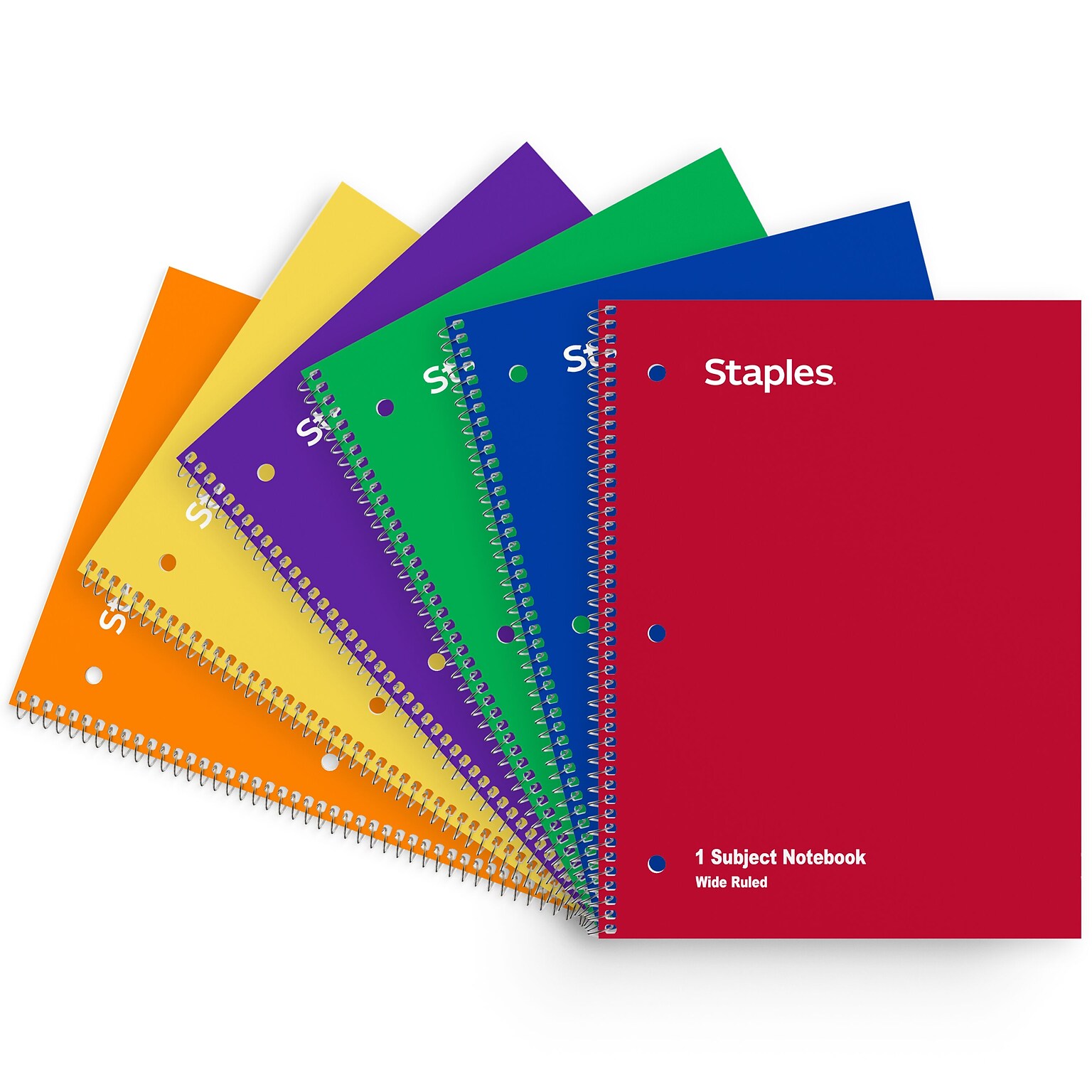 Staples 1-Subject Notebooks, 8 x 10.5, Wide Ruled, 70 Sheets, Assorted Colors, 6/Pack (ST11667C)
