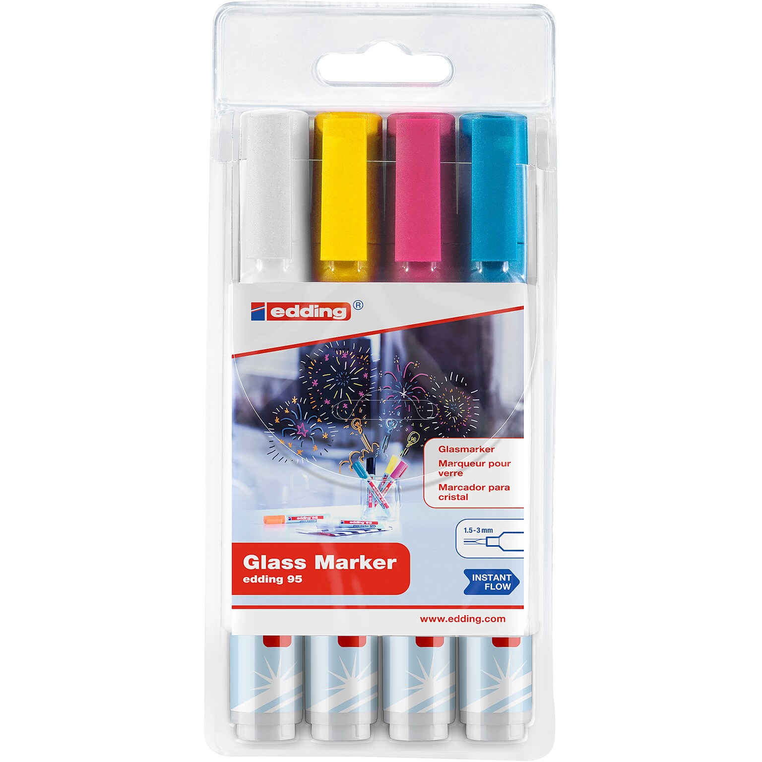 edding 95 Series Water Based Glass Marker, Light Colors, 4/Pack (EDD4954099)