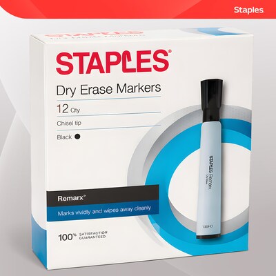 Staples Remarx Dry-Erase Markers, Chisel Tip, Black, 12/Pack (29211-CC)