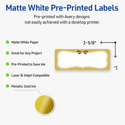 Avery Rectangle Multipurpose Labels, 1 x 2-5/8, White, 160/Pack (19479370467)