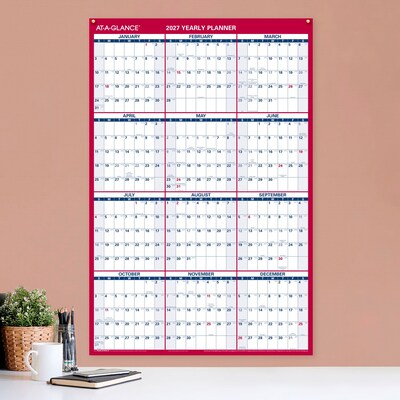 2027 AT-A-GLANCE 36 x 24 Yearly Dry Erase Wall Calendar, Reversible, White/Red (PM26-28-27)