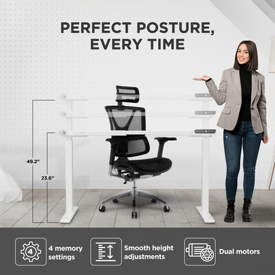 Uncaged Ergonomics RISE UP Electric Adjustable Height Steel Ergonomic Sit Stand Office Desk Frame, White (RUW)