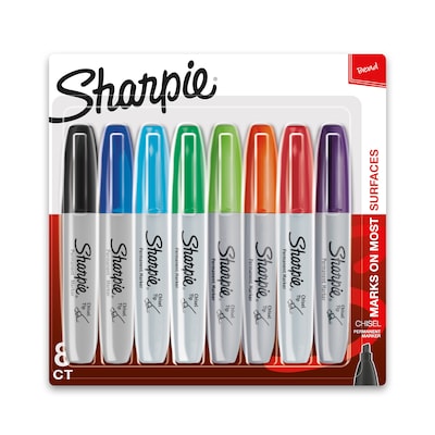 Sharpie Permanent Markers, Chisel Tip, Assorted, 8/Pack (38250)