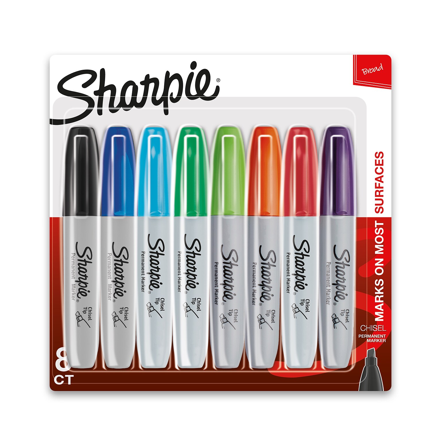 Sharpie Tank Permanent Marker, Chisel Tip, Assorted, 8/Pack (38250PP)