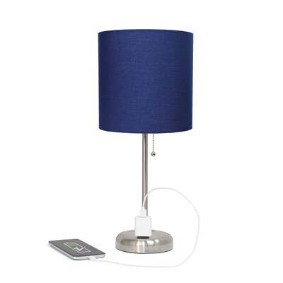 Simple Designs 19.5" LED Table Lamp, Brushed Steel/Navy Blue Shade (LT2024-NAV-CCLB)