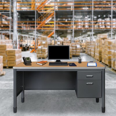 Regency Mesa Steel Single Pedestal Teacher's Office Desk, 60" x 30", Medium Oak (66366SPMO)