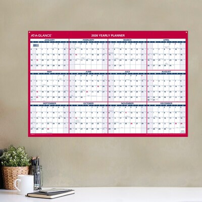 2026 AT-A-GLANCE 36" x 24" Yearly Wall Calendar, Reversible, White/Red (PM212-28-26)