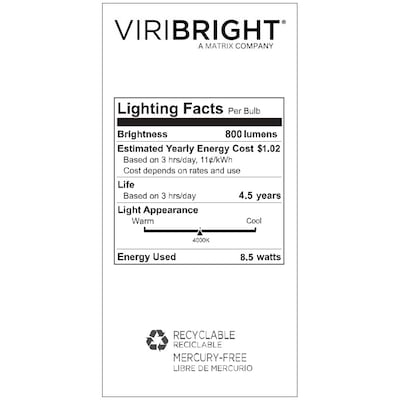 Viribright 8.5 Watts Cool White LED General-Purpose Bulb, 4/Box (640448-4)