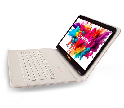 Linsay 10.1Octa Core  Tablet, WiFi, 128GB, Andriod, White Crocodile Style Keyboard