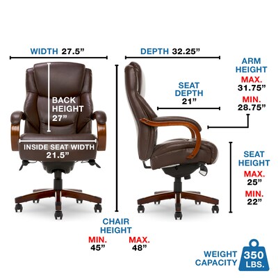 La-Z-Boy Delano Ergonomic Leather Executive Big & Tall Chair, 400 lb. Capacity, Brown (45833OSS)