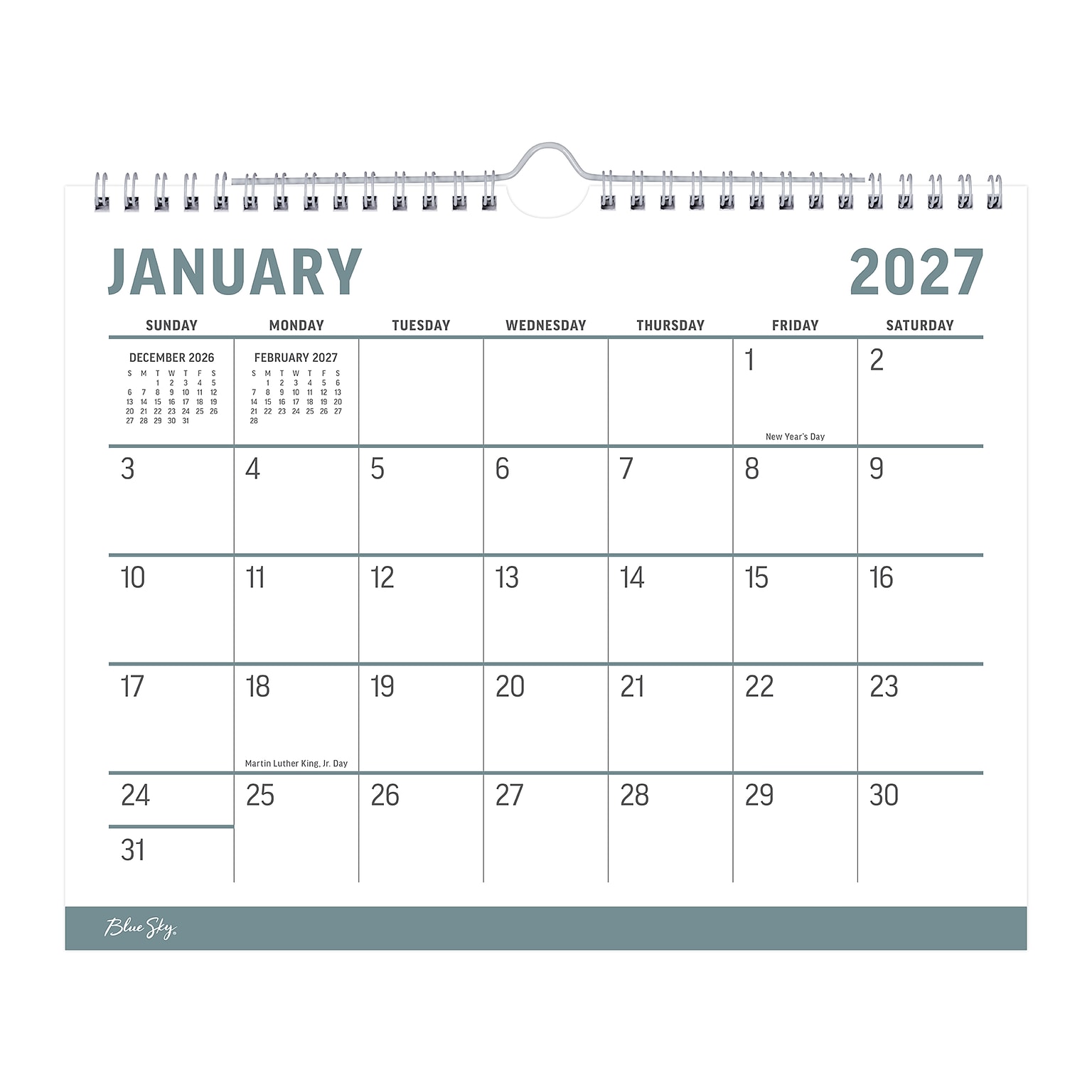 2027 Blue Sky 8.75 x 11 Monthly Wall Calendar, Gray/White (160978)